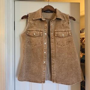 Lucky & Blessed Washed Brown Sleeveless Denim Vest